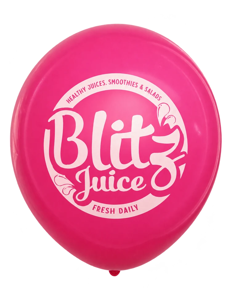 Pink printed Blitz Juice balloon